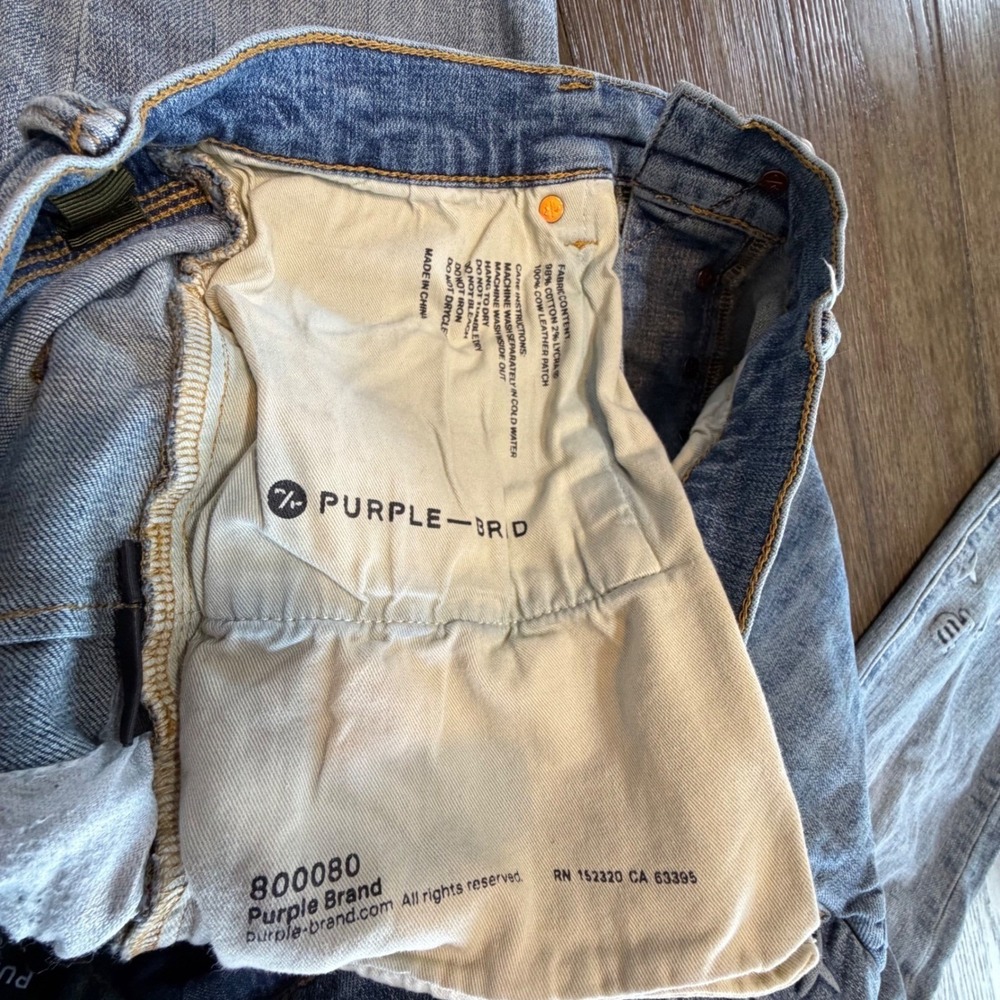 Purple Brand P001‎ Low Rise Slim Jeans Lt Indigo 3D Embossed Monogram Button Fly - Picture 7 of 16